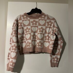 Debut Pink and White Patterned Sweater - Size Small